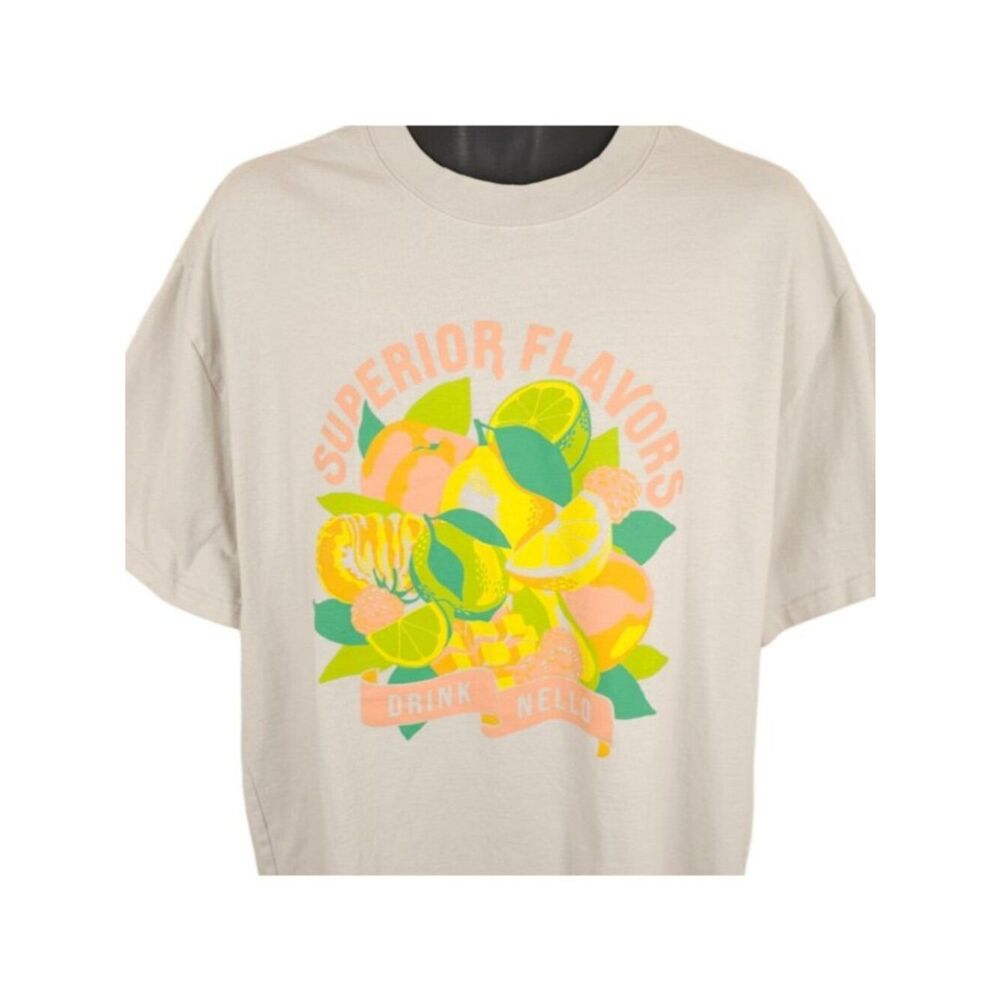 Drink Nello T Shirt Mens Size Large Cream Lemon Lime Fruit Flavors OVERSIZED Fit